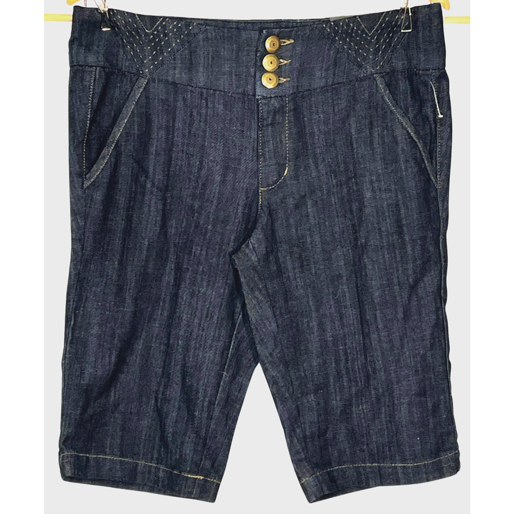 3/$20 Roz  Ali Sz 8 Denim Jeans Bermuda Shorts Wide Waistband 13" Ins New
